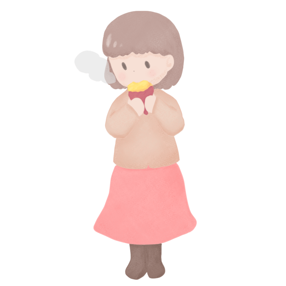 やきいもを食べる女の子のイラストページのアイキャッチ画像